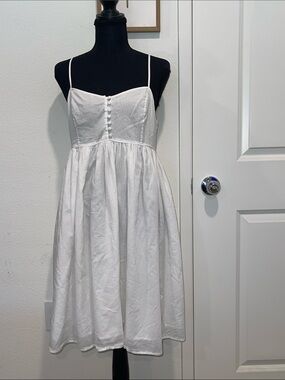 White Spaghetti Strap Sundress with Button Front